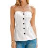 imageCicy Bell Womens Strapless Blazer Vest Sleeveless Tube Tops Striped Button Up Waistcoat Vest Business Fitted Suit VestWhite
