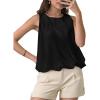 imageCicy Bell Womens Silk Satin Cropped Tank Tops Bubble Hem Summer Trendy Sleeveless Shirts Crew Neck Loose Fit BlousesBlack