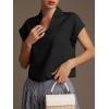 imageCicy Bell Womens Summer Cap Sleeve Blouse V Neck Casual Dressy Work Tops Loose Fit Elegant Textured ShirtsBlack