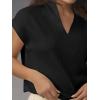 imageCicy Bell Womens Summer Cap Sleeve Blouse V Neck Casual Dressy Work Tops Loose Fit Elegant Textured ShirtsBlack