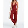 imageCicy Bell Womens Sexy Halter Jumpsuits Casual Deep V Nevk Beach Jogger Long Pants RompersBurgundy