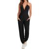 imageCicy Bell Womens Sexy Halter Jumpsuits Casual Deep V Nevk Beach Jogger Long Pants RompersBlack