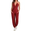 imageCicy Bell Womens Sexy Halter Jumpsuits Casual Deep V Nevk Beach Jogger Long Pants RompersBurgundy