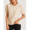 imageCicy Bell Womens Puff Short Sleeve Sweater Tops Cable Knit Crew Neck 2026 Spring Shirts Lightweight Dressy Casual SweatersKhaki
