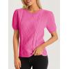 imageCicy Bell Womens Puff Short Sleeve Sweater Tops Cable Knit Crew Neck 2026 Spring Shirts Lightweight Dressy Casual SweatersRose Red