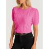 imageCicy Bell Womens Puff Short Sleeve Sweater Tops Cable Knit Crew Neck 2026 Spring Shirts Lightweight Dressy Casual SweatersRose Red