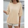 imageCicy Bell Womens Short Sleeve Sweaters Oversized Crew Neck Knit Pullover Tops Summer Loose Fit SweaterBeige