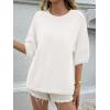 imageCicy Bell Womens Short Sleeve Sweaters Oversized Crew Neck Knit Pullover Tops Summer Loose Fit SweaterWhite
