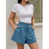 imageCicy Bell Womens Summer Elastic High Waisted Shorts Pleated Wide Leg Trendy Casual A Line Comfy Short PantsBlue Gray