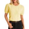 imageCicy Bell Womens Puff Short Sleeve Sweater Tops Cable Knit Crew Neck 2026 Spring Shirts Lightweight Dressy Casual SweatersYellow