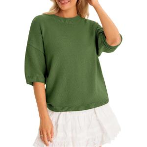 imageCicy Bell Womens Short Sleeve Sweaters Oversized Crew Neck Knit Pullover Tops Summer Loose Fit SweaterArmy Green
