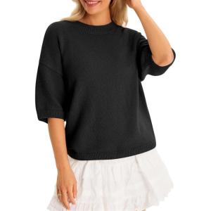 imageCicy Bell Womens Short Sleeve Sweaters Oversized Crew Neck Knit Pullover Tops Summer Loose Fit SweaterBlack