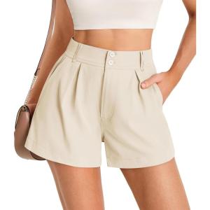 imageCicy Bell Womens Summer Elastic High Waisted Shorts Pleated Wide Leg Trendy Casual A Line Comfy Short PantsApricot