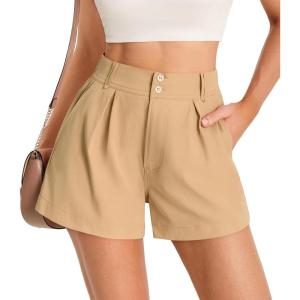 imageCicy Bell Womens Summer Elastic High Waisted Shorts Pleated Wide Leg Trendy Casual A Line Comfy Short PantsKhaki