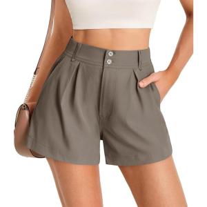 imageCicy Bell Womens Summer Elastic High Waisted Shorts Pleated Wide Leg Trendy Casual A Line Comfy Short PantsMocha Brown