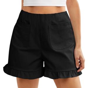 imageCicy Bell Womens Summer Ruffle Shorts High Waisted Straight Leg Cotton Short Pants Casual Dressy Comfy Pull On Shorts BottomBlack