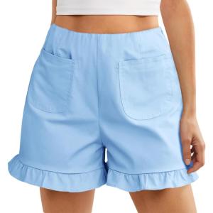 imageCicy Bell Womens Summer Ruffle Shorts High Waisted Straight Leg Cotton Short Pants Casual Dressy Comfy Pull On Shorts BottomSky Blue
