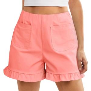 imageCicy Bell Womens Summer Ruffle Shorts High Waisted Straight Leg Cotton Short Pants Casual Dressy Comfy Pull On Shorts BottomWatermelon Red