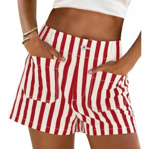 imageCicy Bell Womens Summer Striped Jean Shorts Casual High Waisted Wide Leg Denim Shorts Beach Vacation JortsRed
