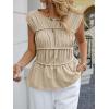 imageCicy Bell Womens Cap Sleeve Peplum Tank Tops Summer Babydoll Smocked Cotton Shirts Casual Crew Neck Pleated BlouseApricot