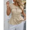 imageCicy Bell Womens Cap Sleeve Peplum Tank Tops Summer Babydoll Smocked Cotton Shirts Casual Crew Neck Pleated BlouseApricot