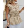 imageCicy Bell Womens Cap Sleeve Peplum Tank Tops Summer Babydoll Smocked Cotton Shirts Casual Crew Neck Pleated BlouseApricot