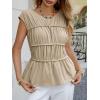 imageCicy Bell Womens Cap Sleeve Peplum Tank Tops Summer Babydoll Smocked Cotton Shirts Casual Crew Neck Pleated BlouseApricot