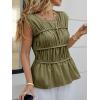 imageCicy Bell Womens Cap Sleeve Peplum Tank Tops Summer Babydoll Smocked Cotton Shirts Casual Crew Neck Pleated BlouseArmy Green