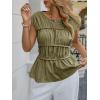 imageCicy Bell Womens Cap Sleeve Peplum Tank Tops Summer Babydoll Smocked Cotton Shirts Casual Crew Neck Pleated BlouseArmy Green