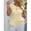 imageCicy Bell Womens Cap Sleeve Peplum Tank Tops Summer Babydoll Smocked Cotton Shirts Casual Crew Neck Pleated BlouseBeige