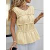 imageCicy Bell Womens Cap Sleeve Peplum Tank Tops Summer Babydoll Smocked Cotton Shirts Casual Crew Neck Pleated BlouseBeige