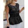 imageCicy Bell Womens Cap Sleeve Peplum Tank Tops Summer Babydoll Smocked Cotton Shirts Casual Crew Neck Pleated BlouseBlack
