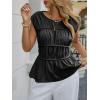 imageCicy Bell Womens Cap Sleeve Peplum Tank Tops Summer Babydoll Smocked Cotton Shirts Casual Crew Neck Pleated BlouseBlack