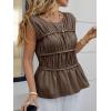 imageCicy Bell Womens Cap Sleeve Peplum Tank Tops Summer Babydoll Smocked Cotton Shirts Casual Crew Neck Pleated BlouseBrown