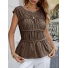 imageCicy Bell Womens Cap Sleeve Peplum Tank Tops Summer Babydoll Smocked Cotton Shirts Casual Crew Neck Pleated BlouseBrown