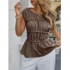 imageCicy Bell Womens Cap Sleeve Peplum Tank Tops Summer Babydoll Smocked Cotton Shirts Casual Crew Neck Pleated BlouseBrown