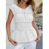 imageCicy Bell Womens Cap Sleeve Peplum Tank Tops Summer Babydoll Smocked Cotton Shirts Casual Crew Neck Pleated BlouseWhite