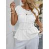 imageCicy Bell Womens Cap Sleeve Peplum Tank Tops Summer Babydoll Smocked Cotton Shirts Casual Crew Neck Pleated BlouseWhite
