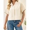 imageCicy Bell Womens Cropped Short Sleeve Button Down Shirts Pleated Summer Dressy Casual Blouse Stand Collar Loose Fit TopsBeige