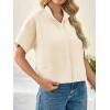 imageCicy Bell Womens Cropped Short Sleeve Button Down Shirts Pleated Summer Dressy Casual Blouse Stand Collar Loose Fit TopsBeige