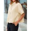 imageCicy Bell Womens Cropped Short Sleeve Button Down Shirts Pleated Summer Dressy Casual Blouse Stand Collar Loose Fit TopsBeige