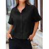 imageCicy Bell Womens Cropped Short Sleeve Button Down Shirts Pleated Summer Dressy Casual Blouse Stand Collar Loose Fit TopsBlack