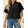 imageCicy Bell Womens Cropped Short Sleeve Button Down Shirts Pleated Summer Dressy Casual Blouse Stand Collar Loose Fit TopsBlack