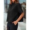 imageCicy Bell Womens Cropped Short Sleeve Button Down Shirts Pleated Summer Dressy Casual Blouse Stand Collar Loose Fit TopsBlack