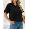 imageCicy Bell Womens Cropped Short Sleeve Button Down Shirts Pleated Summer Dressy Casual Blouse Stand Collar Loose Fit TopsBlack