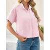 imageCicy Bell Womens Cropped Short Sleeve Button Down Shirts Pleated Summer Dressy Casual Blouse Stand Collar Loose Fit TopsLight Pink