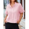 imageCicy Bell Womens Cropped Short Sleeve Button Down Shirts Pleated Summer Dressy Casual Blouse Stand Collar Loose Fit TopsLight Pink
