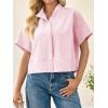 imageCicy Bell Womens Cropped Short Sleeve Button Down Shirts Pleated Summer Dressy Casual Blouse Stand Collar Loose Fit TopsLight Pink