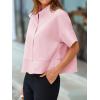imageCicy Bell Womens Cropped Short Sleeve Button Down Shirts Pleated Summer Dressy Casual Blouse Stand Collar Loose Fit TopsLight Pink