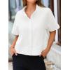imageCicy Bell Womens Cropped Short Sleeve Button Down Shirts Pleated Summer Dressy Casual Blouse Stand Collar Loose Fit TopsWhite
